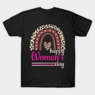 Women's Day Cute 8TH March Leopard Rainbow T-Shirt